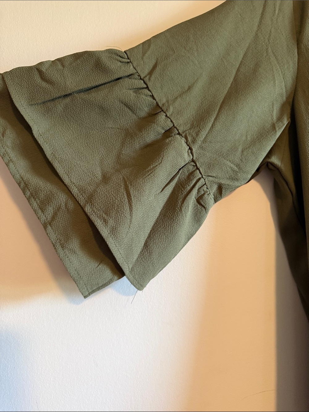 Olive Green V-Neck dress with Layered Sleeves